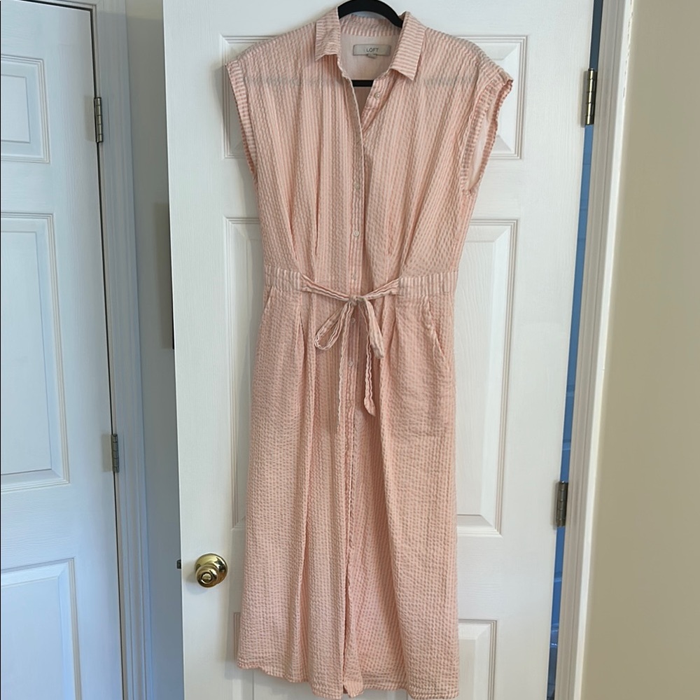 LOFT Blush Button-Down Midi Dress